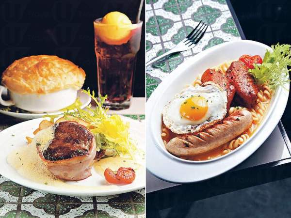 【荷蘭穀飼牛柳配南瓜泡沫 $128(晚餐連湯、法包及飲品,酥皮湯加$10,紅牛加$9)】牛柳質感軟腍,煎過帶焦香,南瓜泡沫多添輕盈口感。 / 【自選配搭粉麵餐 $32(早餐)】有瑞士雞翼、德國香腸、煎 香港