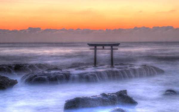 日本 關東 茨城 鳥居 神社 海岸 浪花